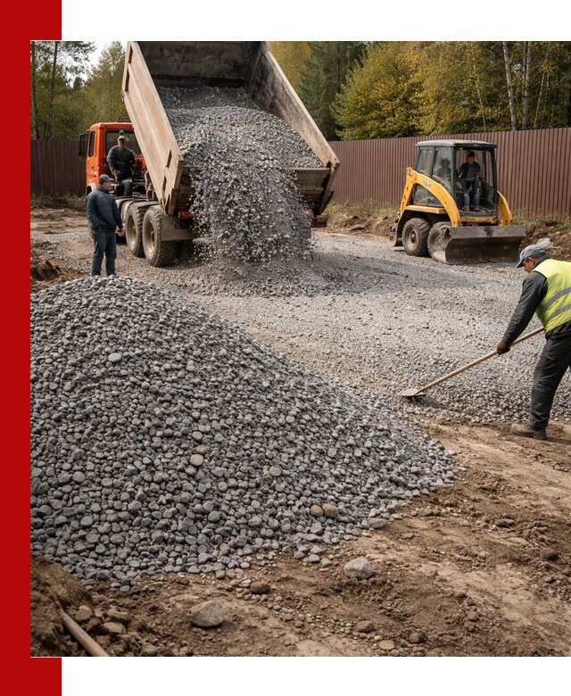 Отсыпка участка щебнем с доставкой и уплотнением в Бирске