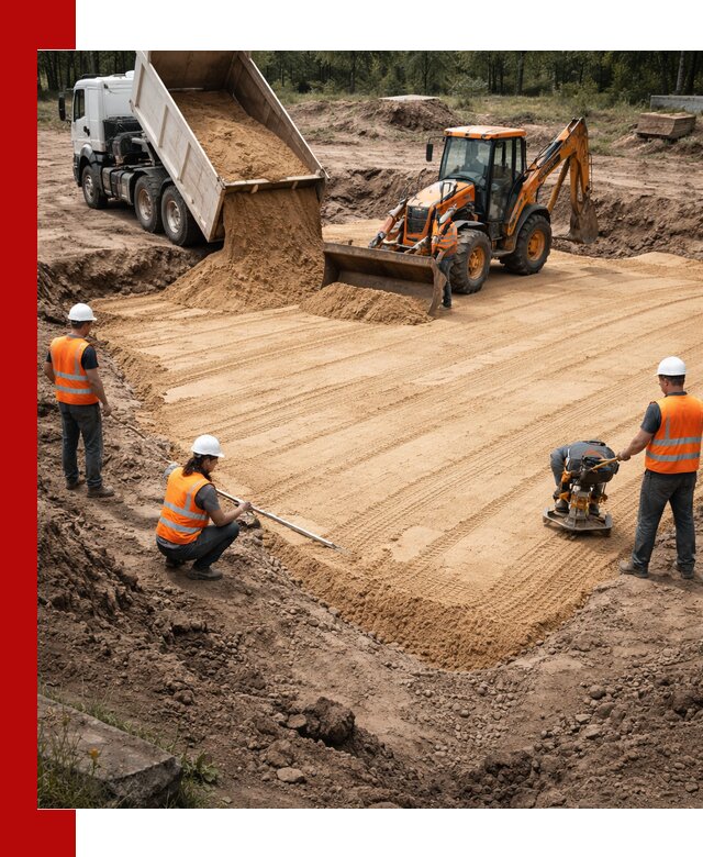 Устройство песчаной подушки для фундаментов и дорог в Бирске